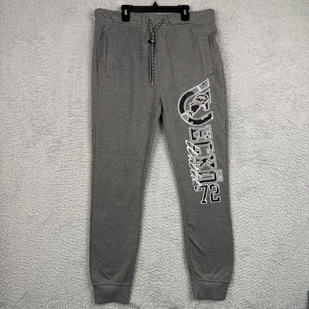 Ecko Unltd Mens Medium Sweatpants  Gray Graphic Logo Fleece Joggers Streetwear